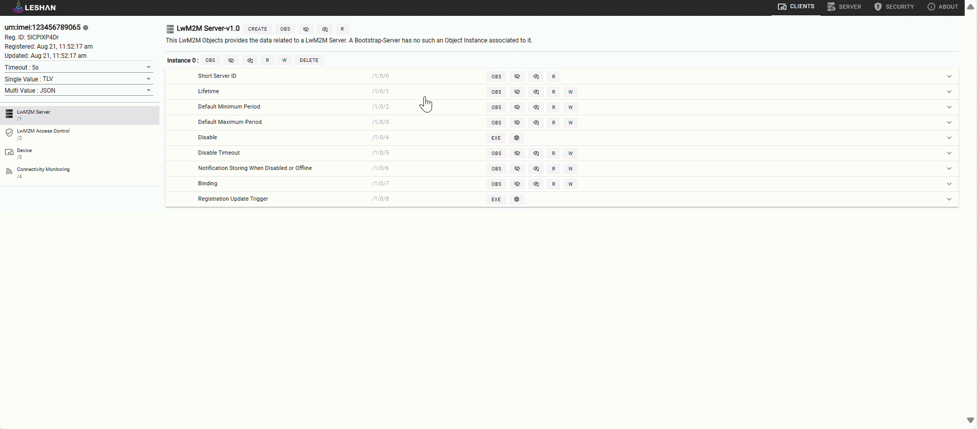 Image showing how to perform write operation in the LwM2M server